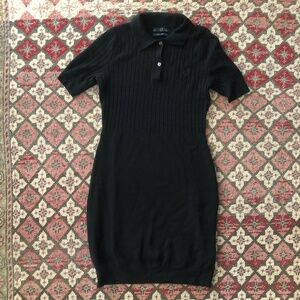 Fred Perry Black Knit Polo Ribbed Pinup Dress UK 10 US 6